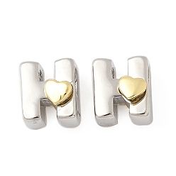 Letter H Латунные бусины, без кадмия и без свинца, платиной и золотом, Письмо ч, 11x9x8 мм, отверстие : 5x4 мм