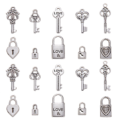 Античное Серебро 100 шт 10 стили подвески из сплава в тибетском стиле, без кадмия и без свинца, отмычка и навесной замок, античное серебро, 9~28.3x5~12x1.5~4 мм, отверстие : 1.5~6 мм, 10 шт / стиль