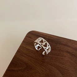 Платина Латунь регулируемые манжеты кольца, сердечные темы, платина, внутренний диаметр: 15~20 мм