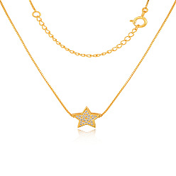 Золотой Звезда 925 ожерелья с подвесками из стерлингового серебра с микропаве из прозрачных кубических цирконий для женщин, золотые, 15.75 дюйм (40 см)