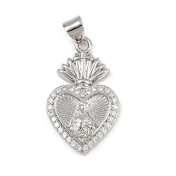 Платина Латунные микро проложить кубического циркония подвески, без кадмия и без свинца, религия, сердце, платина, 24.5x15x3.5 мм, отверстие : 4.5x3.5 мм