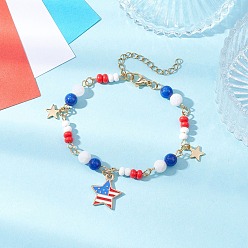 (52) Непрозрачная лаванда День независимости браслеты из натуральных крашеных желтых нефритовых круглых бусин и стеклянных бусин, браслеты с подвесками из эмалевого сплава со звездами для мужчин и женщин, разноцветные, 7-3/8 дюйм (18.8 см)