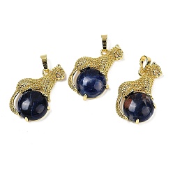 Содалитовое Натуральный содалитовый шар с латунными подвесками в форме леопарда, стойки покрытие, без кадмия и без свинца, долговечный, 35x22x6.5 мм, отверстие : 7x3.5 мм