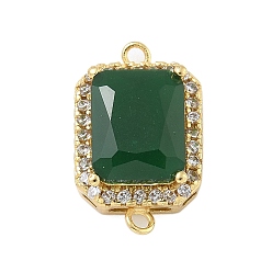 Зеленый Стойка покрытие латунь микропаве прозрачный кубический цирконий прямоугольный соединитель подвески, со стеклом, долговечный, без кадмия и без свинца, реальный 18 k позолоченный, зелёные, 17.5x11x6 мм, отверстие : 1.5 мм