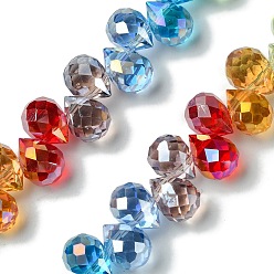 (52) Непрозрачная лаванда Прозрачные стеклянные бусины гальваническим пряди, гальваническое покрытие, граненые, слеза, разноцветные, 10~10.5x7.5 мм, отверстие : 0.9 мм, около 64 шт / нитка, 15.75'' (40 см)