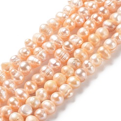Sandy Brown Natural Cultured Freshwater Pearl Beads Strands, Potato, Grade AB, Sandy Brown, 7~8x6~6.5mm, Hole: 0.6mm, about 52pcs/strand, 13.31~13.46 inch(33.8~34.2cm)