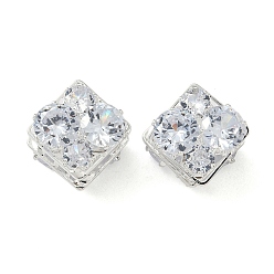 Прозрачный Латунные микро проложить кубического циркония бусы, без кадмия и без свинца, квадратный, серебряные, прозрачные, 10x10x11.5 мм, отверстие : 1.2 мм