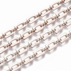 Розовое Золото Латунные цепочки, прямоугольные звенья цепи, несварные, без кадмия, без никеля и без свинца, с катушкой, розовое золото , Прямоугольник: 6.5x4.6x1 мм, ссылка: 5.8x2.5x1.2 mm, около 16.4 футов (5 м) / рулон