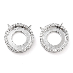 Real Platinum Plated Brass Micro Pave Clear Cubic Zirconia Pendant Cabochon Settings, Open Back Settings, Flat Round Pendants, Cadmium Free & Nickel Free & Lead Free, Real Platinum Plated, Tray: 14mm, 18x18x4mm, Hole: 1.2mm