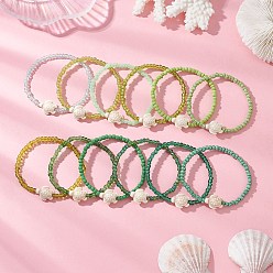 Синтетическая Бирюза 12шт. браслетов из окрашенного синтетического материала в виде черепахи, Эластичные браслеты из стеклянного бисера для женщин, Морская черепаха, внутренний диаметр: 2.09 ~2.17 дюйм (5.3~5.5 см)