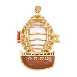 Violeta Rojo Medio Micro latón allanan colgantes cúbicos del zirconia, con esmalte y vidrio, dijes con forma de dirigible, sin plomo y cadmio, chapado en rack, larga duración plateado, real 18 k chapado en oro, rojo violeta medio, 37.5x27x14 mm, agujero: 4.5x3.5 mm