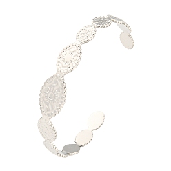 Нержавеющая Сталь Цвет Устойчивые к потускнению 304 открытые браслеты-манжеты из нержавеющей стали для женщин, конский глаз с солнцем, цвет нержавеющей стали, внутренний диаметр: 2-5/8x2 дюйм (6.6x5 см)