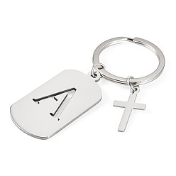 Letter A 1Porte-clés en acier inoxydable, avec porte-clés fendus, rectangle, couleur inox, lettre a, 72mm