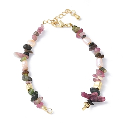 Настоящее золото 18K Изготовление браслета из латуни, натурального жемчуга и разноцветных турмалиновых бусинок., с латунным когтя омара застежками и удлинителей цепей, стойки покрытие, долговечный, без кадмия и без свинца, реальный 18 k позолоченный, 6-1/4 дюйм (16 см), отверстие : 2.5x3 мм