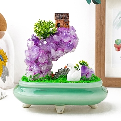 Аметист Природный аметист украшения дисплей, фигурка для украшения дома, фен-шуй энергетический камень подарок для домашнего офиса украшение рабочего стола, 135x130 мм