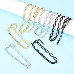 Нержавеющая Сталь Цвет 304 Набор ювелирных украшений из браслета и ожерелья из нержавеющей стали с овальными звеньями, с карабин-лобстерами , цвет нержавеющей стали, 570 мм