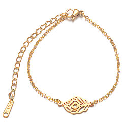 Золотой 201 из нержавеющей стали ссылка браслеты, с кабельными цепями и когтями омара застежками, перо, золотые, 6-1/8 дюйм ~ 6-7/8 дюйм (15.6~17.6 см), 1.5 мм