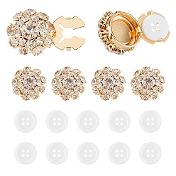 Золотой 6 шт. запонки из латуни и акриловых страз, аксессуары, 1-луночное, плоско-круглые, с 10шт 4-дырочными пришивными пуговицами из смолы, золотые, 21x13.5 мм, отверстие : 10x5 мм