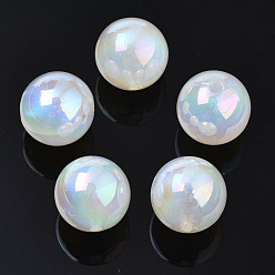 White Rainbow Iridescent Plating Acrylic Beads, Glitter Beads, Round, White, 11.5mm, Hole: 1.8mm