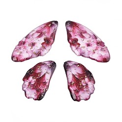 Камелия Подвески из прозрачной эпоксидной смолы, крылья с цветочным узором подвески, золотой фольгой, камелия, 39x19x2.5 мм, отверстие : 1 мм