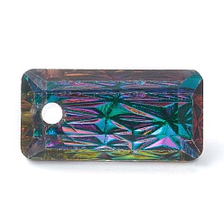 Volcano Embossed Glass Rhinestone Pendants, Rectangle, Faceted, Volcano, 14x7x4.2mm, Hole: 1.5mm