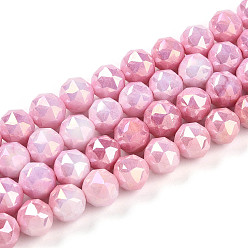 Фламинго Антикоррозийные гальванические стеклянные бусины, имитация драгоценных камней, круглые, с покрытием AB цвета, граненые, два тона, фламинго, 7~8 мм, отверстие : 1~1.2 мм, около 51 шт / нитка, 14.96 дюйм (38 см)