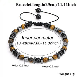 Черный Европейские синтетические немагнитные браслеты из гематита, натурального обсидиана, лавовой породы и тигрового глаза, сплетенные из бусин, для мужчин., чёрные, 7.09 дюйм (18 см) ~ 11.02 дюйм (28 см)