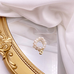 Letter D Перстни из натурального пресноводного жемчуга, с подвеской в виде буквы из сплава золотистого тона, Буква D, внутренний диаметр: 16 мм