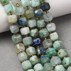 Chrysocolla and Lapis Lazuli Natural Chrysocolla and Lapis Lazuli Beads Strands, Faceted Table Cut Cube Beads, with Seed Beads, 6~7.5x6~7.5x6~7.5mm, Hole: 0.8~1mm, about 44~46pcs/strand, 14.37~15.35''(36.5~39cm)