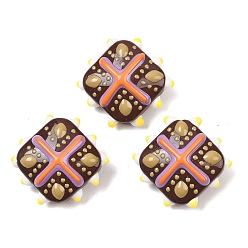 Коричневый Стеклянные бусины из имитации нефрита, бусины ручной работы, ромб, с эмалью, кофе, 19x22~23x10 мм, отверстие : 1.4~1.6 мм