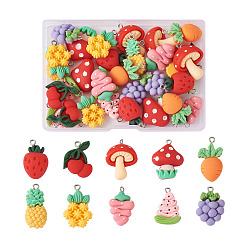 (52) Непрозрачная лаванда 40 шт 10 стили подвески из непрозрачной смолы, фруктовые прелести, с платиновыми тоновыми железными петлями, имитация еды, разноцветные, 22.5~28.5x14.5~23x5.5~9.5 мм, отверстие : 2 мм, 4 шт / стиль