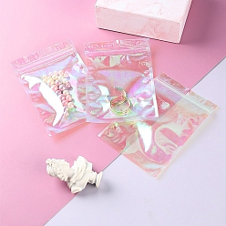 Прозрачный Переливающиеся прямоугольные пластиковые подарочные пакеты с замком-молнией, самозапечатывающиеся повторно закрывающиеся мешочки для хранения часов с ручкой-брелком, прозрачные, 15x10.5 см, односторонняя толщина: 3.1 мил(0.08мм)