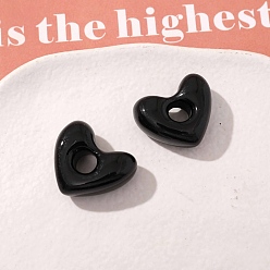 Черный Подвески из смолы с распылительной краской, сердце, полый, чёрные, 21.5x26x11 мм, отверстие : 7 мм