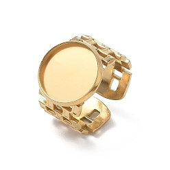 Golden 304 Stainless Steel Cuff Ring Components, Round Bezel Pad Ring Setting, Ion Plating(IP), Long-Lasting Plated, Golden, 18mm, Tray Size: 14mm