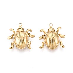 Настоящее золото 14K 304 подвески из нержавеющей стали, очарование божьей коровки, реальный 14 k позолоченный, 17.5x17x4.5 мм, отверстие : 1.5 мм