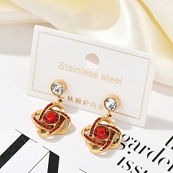 Золотой Ионное покрытие (ip) 304 серьги-гвоздики с цветком из нержавеющей стали, со стразами для женщин, золотые, 27x16 мм