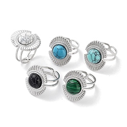 Смешанные камни Ионное покрытие (ip) 304 кольцо из нержавеющей стали, регулируемые кольца из смешанного синтетического камня, овальные, 17x22 мм, внутренний диаметр: регулируемый