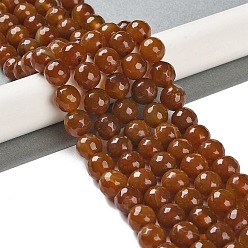 Седло Коричневый Природный агат бисер нитей, окрашенная и подогревом, граненые, круглые, седло коричневый, 10 мм, отверстие : 0.8 мм, около 37 шт / нитка, 14.96'' (38 см)