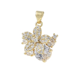 Real 18K Gold Plated Brass Micro Pave Clear Cubic Zirconia Pendants, Flower Charms, Long-Lasting Plated, Rack Plating, Lead Free & Cadmium Free, Real 18K Gold Plated, 19x16x9mm, Hole: 5x3
mm