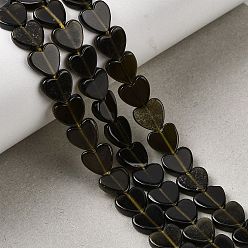 Золотой Обсидиан Естественный золотистый отлив обсидиан бисер пряди, сердце, 8x8x2.5 мм, отверстие : 0.6 мм, около 50 шт / нитка, 14.88''~15.12'' (37.8~38.4 см)