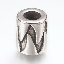 Античное Серебро 316 европейские бусины из хирургической нержавеющей стали, бусины с большим отверстием, колонка, античное серебро, 9.5x12 мм, отверстие : 5 мм