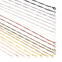 Mixed Color Brass Singapore Chain Necklaces Making, Water Wave Chains, with Lobster Claw Clasps, Mixed Color, 23.6 inch(60cm), 11 colors, 4pcs/color, 44pcs/set