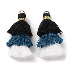 Marine Blue Polycotton Tassel Pendant Decorations, with Iron Loops, Marine Blue, 34~45x4~5mm, Hole: 3mm