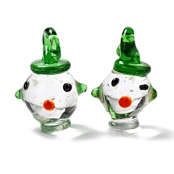Green Handmade Lampwork Pendants, Cartoon Animal, Green, 23.5x17x13mm, Hole: 3x3.5mm