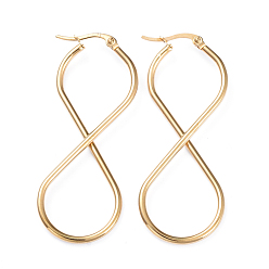 Золотой Серьги из 201 нержавеющей стали, с 304 штифтов из нержавеющей стали, число 8, золотые, 6 датчик, 56.5x21.5x4 мм, штифты : 1x0.8 мм