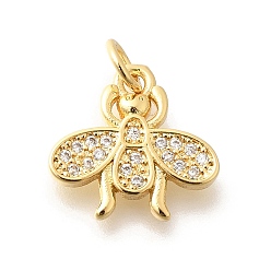 Настоящее золото 18K Латунные микропаве прозрачные подвески с фианитом, с целью перехода в кольце, долговечный, без свинца и без кадмия, пчела прелести, реальный 18 k позолоченный, 13x14x2 мм, отверстие : 3.5 мм