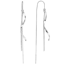 Platinum Anti-Tarnish Rhodium Plated 925 Sterling Silver Twist with Chain Tassel Dangle Earrings, Long Drop Ear Thread for Women, Platinum, 77mm, Pin: 0.8mm