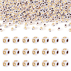 Letter O Непрозрачные акриловые бусины, с металлическим обрамлением, кубические, Письмо O, 4.5x4.5x4.5 мм, отверстие : 2 мм