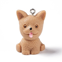 Цвет Древесины Непрозрачные подвески смолы, 3d обереги для собак, с платиновыми тоновыми железными петлями, деревесиные, 31.5x21.5x20 мм, отверстие : 2 мм