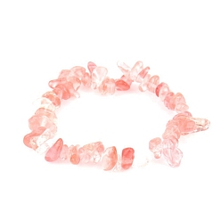 Cherry Quartz Glass Synthetic Cherry Quartz Glass Chips Beaded Stretch Bracelet for Women, 6-3/4~8-5/8 inch(17~22cm)